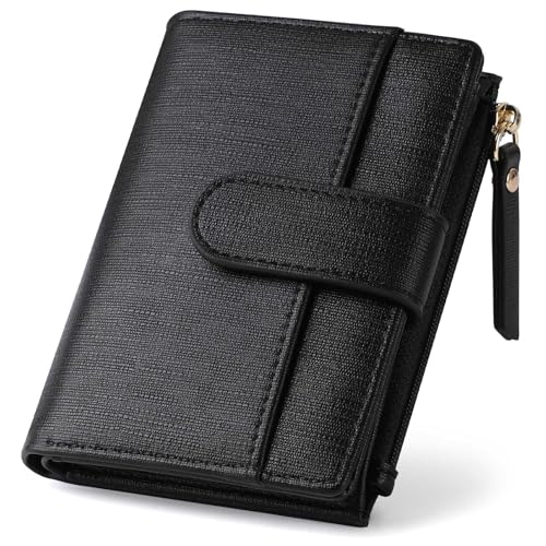 Small Wallet For Women RFID Blocking Soft Leather Bifold Compact Card Holder Women Wallet With Zipper Coin Pocket 1 ID Window,Black - color: Black