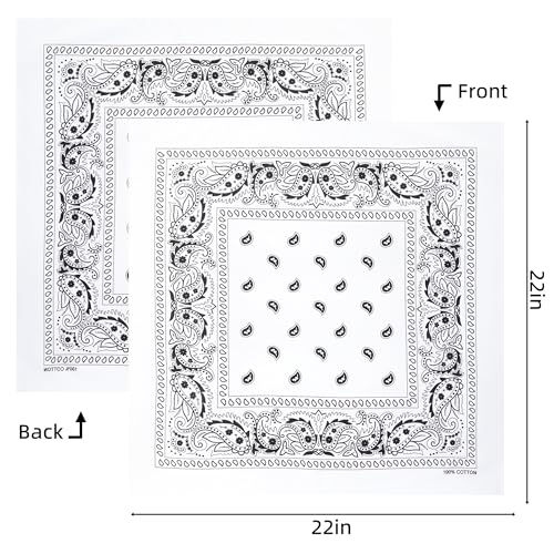 Raylarnia 8 PCS 100% Cotton Bandanas, 22 Inchs Multi-Purpose Bandana Scarfs Headbands for Men and Women - color: 8-white