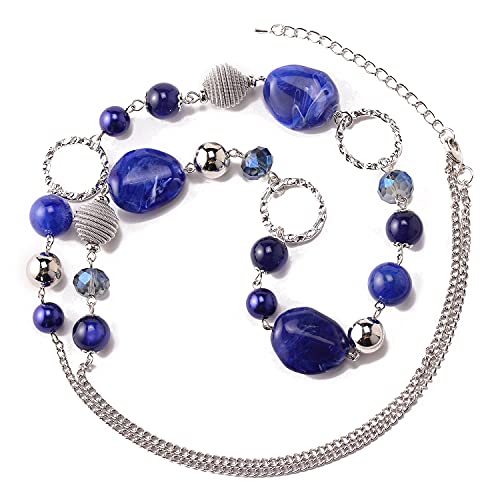 PEARL&CLUB Long Beaded Necklaces For Women - Sweater Chain Fashion Jewelry Necklace Gifts For Women - color: 23-Royal Blue