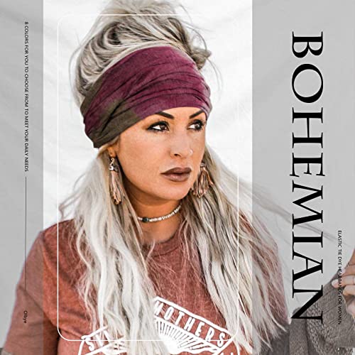Olbye Boho Headband Turban Elastic Head Wrap Bandana Colorful Head Band Cover Yoga Hair Band Hair Accessories for Women and Girls 8Pcs