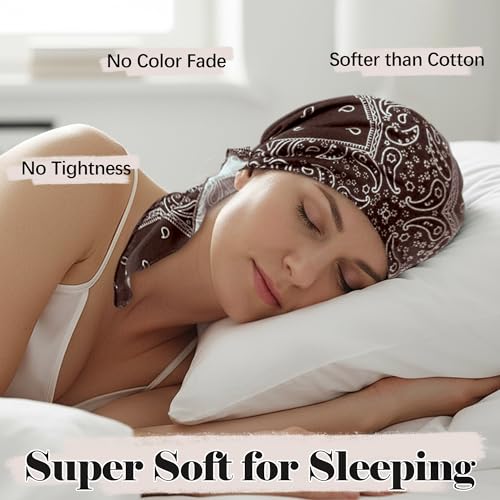 Ababalaya Chemo Headwear for Women Softer Headcover with Longer Tails, Breathable Skull Cap Non-Slip Sleep Beanie - color: Brown