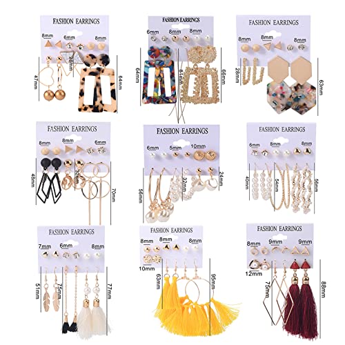 53 Pairs Earrings Set for Women, Fashion Acrylic Tassel Gold Hoop Earrings Multipack Statement Pearl Earring Stud Pack, Hypoallergenic Drop Dangle Earrings for Valentine's Day Gift