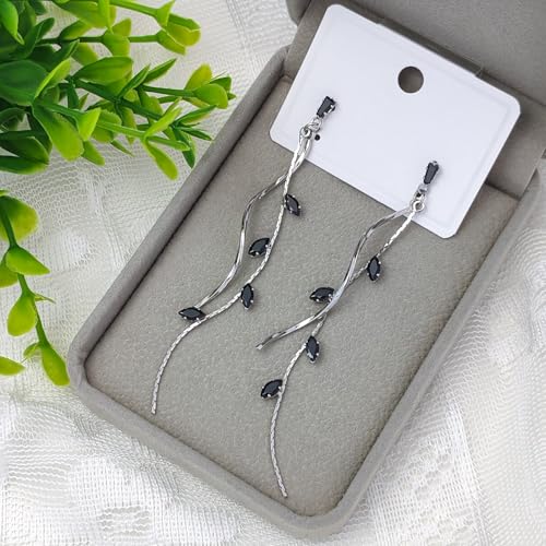 Crystal Drop Earrings,Zirconia Rhinestone Dangling Earrings for Women Prom Party Jewelry Gifts， Dangle Fashion Jewelry Crystal Earrings for Women - color: black silvery