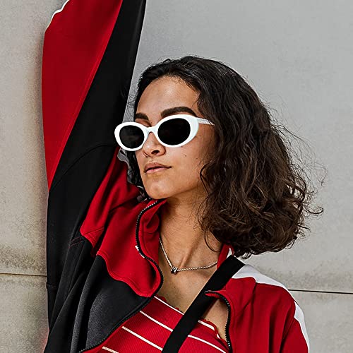 FEISEDY Sunglasses Womens, Retro Oval Cateye Sun Glasses Men, Small 90s Style B4128 - color: White