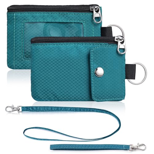 Artpaxy Minimalist Wallet For Mens Womens, Keychain RFID Blocking Zipper Small Wallet with ID Window 2 Lanyards,Water Resistant Travel Cash Card Coin Case Boys Girls - color: Dark green, style: Casual