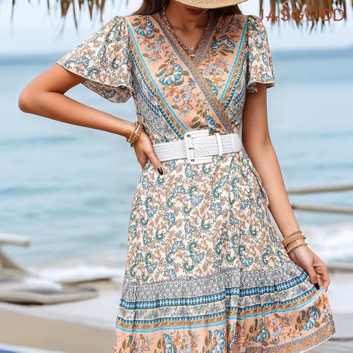 JASGOOD Women Wide Woven Belt for Dresses Rattan Waist Belt Braided Boho Belt with Square Buckle - color: White, size: Fit Waist Size 33-37inch
