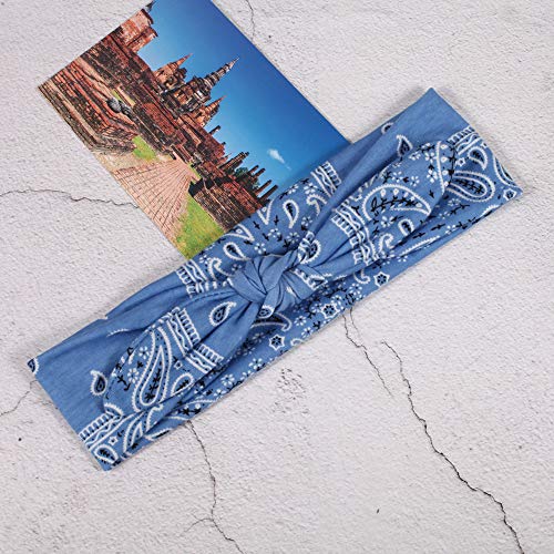 6 Pack Elastic Women Bandana Headbands boho Rabbit Ear Headwrap Bow Headbands Bandana hair bandanas for women (6 Colors Flower Printed Hairband) - color: 6 Colors Flower Printed Hairband