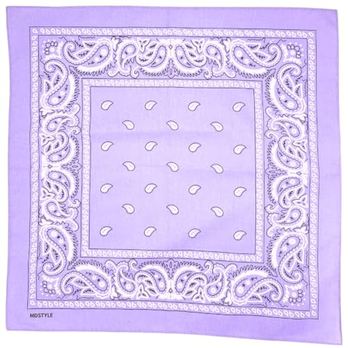 MDSTYLE 6 Pack 100% Cotton Bandanas 22” x 22" for Men & Women Paisley Handkerchief Headband Scarf Bandana - color: Lavender