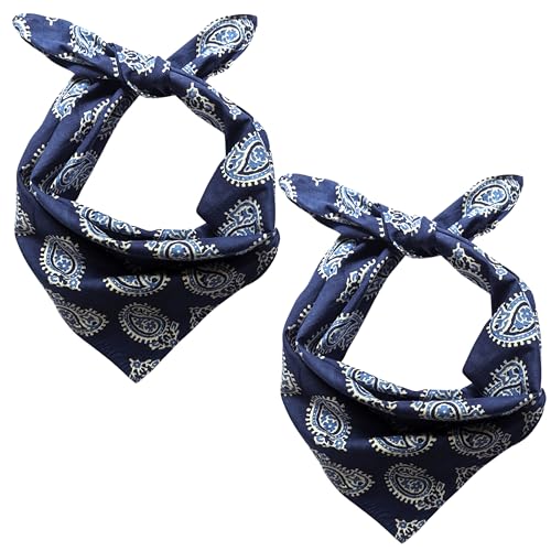AVKA Studio 100% Cotton Bandanas for Women & Men, 2 Pack 20x20 Inch, 22x22 inch Hand Printed, Lightweight Cotton Handkerchief - color: Indigo Blue & White, size: 22 x 22 Inches Large