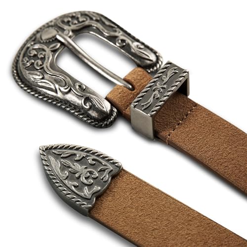 Lucky Brand Women's Western Leather Belt | Classic | Fashion | Vintage | Buffalo Leather | Western-Inspired - color: Suede Western - Mustard, size: X-Small