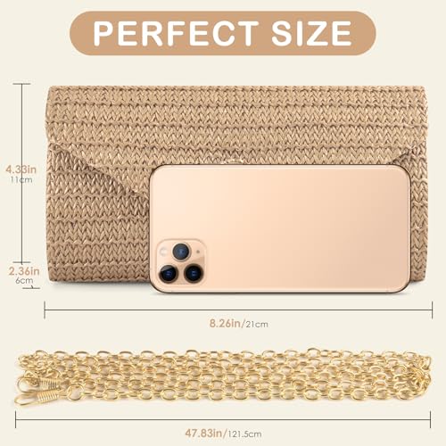 PACETAP Straw Clutch Purse for Women, Pearl Decoration Boho Crossbody Bags, Evening Clutch Purses Handbags for Wedding Party Cocktail Prom Dinner(Dark brown) - color: Straw Dark Brown
