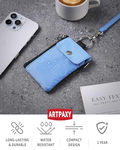 Artpaxy Minimalist Wallet For Mens Womens, Keychain RFID Blocking Zipper Small Wallet with ID Window 2 Lanyards,Water Resistant Travel Cash Card Coin Case Boys Girls - color: Powder blue, style: Casual