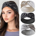 3 Pcs Headbands for Women Striped Cross Twist Hair Bands Stretchy Ribbed Turban Head Bands African Non Slip Workout Hair Warps Accessories - color: Black+White+Grey Stripe