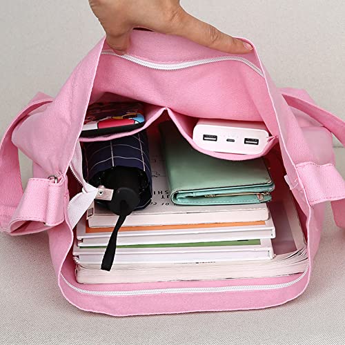 Covelin Women's Retro Large Size Canvas Shoulder Bag Hobo Crossbody Handbag Casual Tote - color: Pink