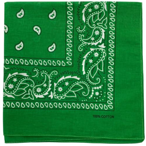 MDSTYLE 100% Cotton Bandana for Men & Women 22" x 22" Paisley Pattern Handkerchief Headband Scarf - color: Green