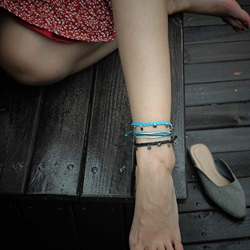 FANCY SHINY String Ankle Bracelets Waterproof Rope Anklets Braided Beach Boho Coin Anklets Cute Friendship Foot Jewelry for Women - style: Black Blue Disc