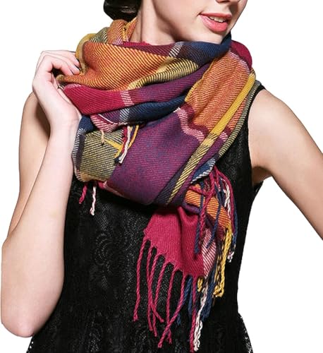 Loritta Womens Scarf Fashion Long Plaid Shawls Wraps Big Grid Winter Warm Lattice Large Scarves Gifts - color: Color Lattice