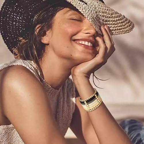 XIANNVXI 7pc Heishi Clay Bead Bracelets for Women Gold Plated Beaded Bohemian Stackable 6.8In Stretch Bracelets Elastic Layering Friendship Jewelry Boho Gift Set - color: Surfer