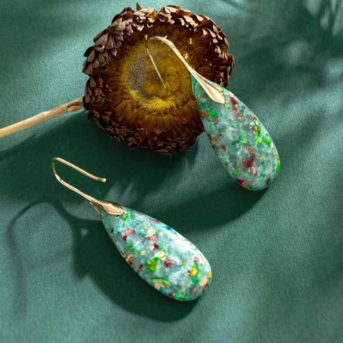 SELOVO Stone Fishhook Dangle Drop Earrings Statement Earrings for Women Stone - color: Cyan-Gold Color Hook