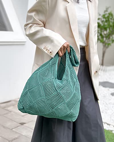 Crochet Mesh Beach Tote Shoulder Handbags Hobo Summer Aesthetic Women's Bag - color: Green2