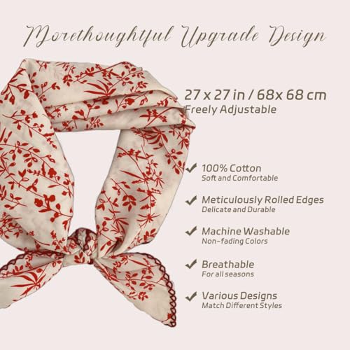 Cotton Bandana,Large Bandanas for Women,Head Coverings for Women,Head Scarf Handkerchief, Square Headband 27" x 27" - color: 27-11-foliage-red