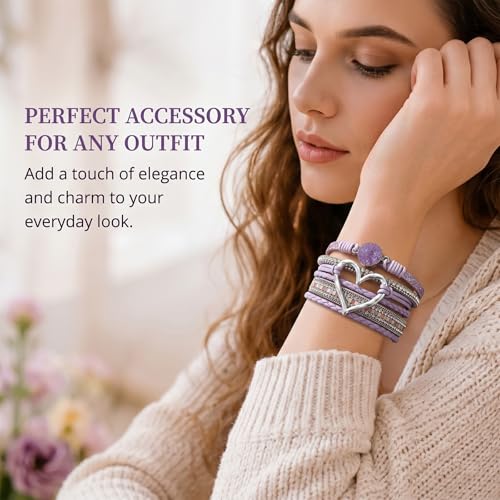 Long tiantian Boho Leather Wrap Bracelets Gifts Trendy Stuff Layered Bangles Bracelets for Women Modern Stackable Infinity Bracelets Bohemian Jewelry Gifts for Women Birthday Gifts - color: A4:Bangle Bracelets(purple)