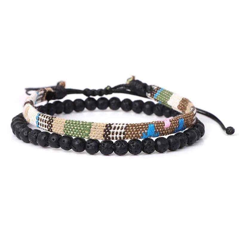 Hippie Necklaces For Women Men, Boho Woven Rope String Bracelets Handmade, Adjustable Braided Long Rope Charm Pendant, Peace Sign Bohemian Couple Bracelets Jewelry Keychain - color: hippie bracelets 628