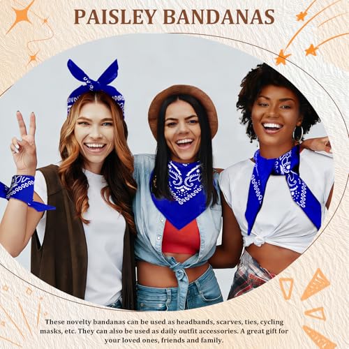 50 Pcs Bandanas Bulk Large Bandana Headband Paisley Cowboy Bandana Scarf Handkerchief for Women Men - color: Royal Blue