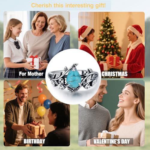 Boho Rings 925 Sterling Silver Turquoise Ring Western Jewelry Women's Eternity Rings Christmas Jewelry Gifts for Wife Mom Size 7-9 - style: Turquoise-1