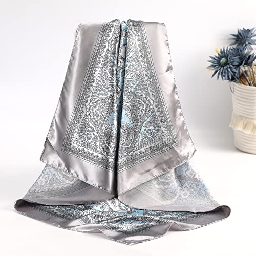 AWAYTR Satin Silk Scarf - Large Hair Bandana, Sleeping Wrap for Women - color: Cashew(grey)