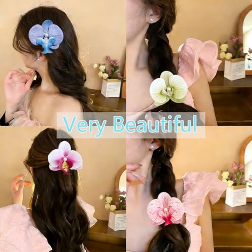 6 Pcs Hawaiian Flower Hair Clips with Fashion Floral Pearls Hawaiian Tropical Bohemian Butterfly Orchid Hairpins for Women Bridal Seaside Holiday Headwear Hair Accessories