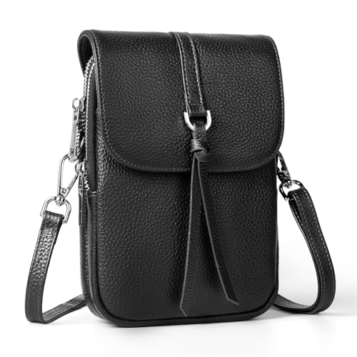 befen Genuine Leather Small Crossbody Bags for Women, Multi Pocket Cell Phone Crossbody Purse with RFID Blocking Card Slots - color: Black