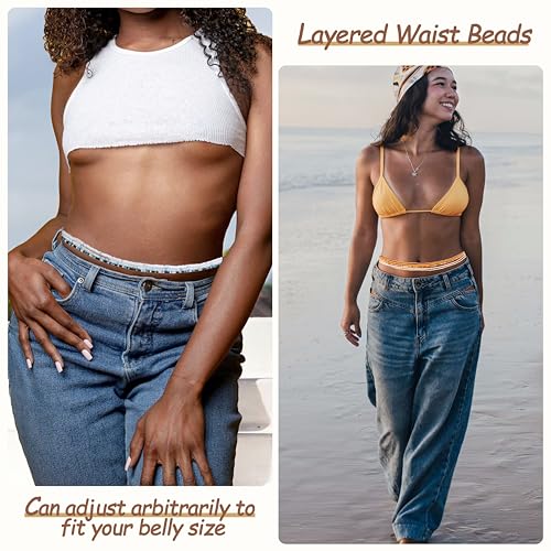 African Waist Beads For Women Colorful 3PCS Layered Belly Body Chain Beach Bikini Waist Jewelry Body Accessories For Women - style: 3 Layered Bead-Blue mixed Black