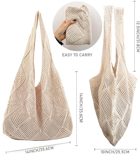 Crochet Mesh Beach Tote Shoulder Handbags Hobo Summer Aesthetic Women's Bag - color: Beige