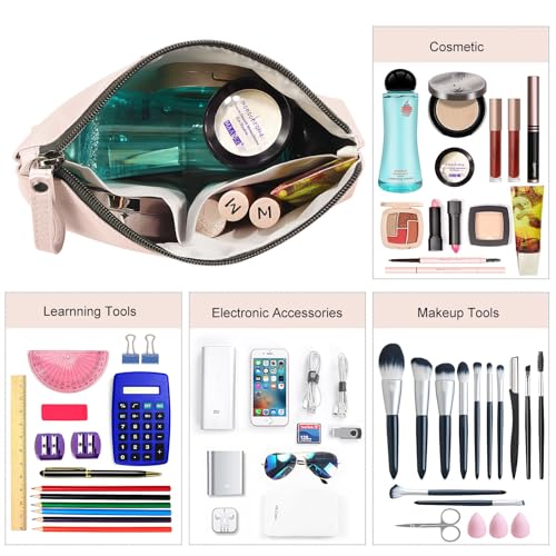 MAANGE Cosmetic Bags for Women Small Makeup Bag for Purse Pu Leather Makeup Pouch Travel Makeup Bag with Zipper Make Up Bag for Travelling - color: Light Pink