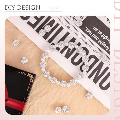 100 pcs 10mm Rhinestone Beads for Jewelry Making Crafting, White Shiny Round Disco Baseball Necklace Beads for DIY Shamballa Sparkle Crystal Clay Christmas Bracelet Earring - color: Crystal White, size: 10mm/100pcs