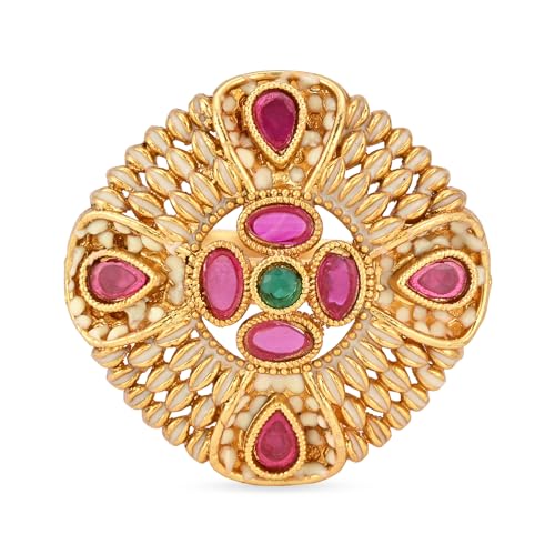 I Jewels Antique Gold Plated Indian Wedding Bollywood Ethnic Floral Shaped design Adjustable Finger Ring For Women & - style: Style 2