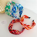 4 Pack Bright Floral Printed Headbands Wide Knotted Headbands for Women Cross Knot Fashion Hair Bands - color: Bright