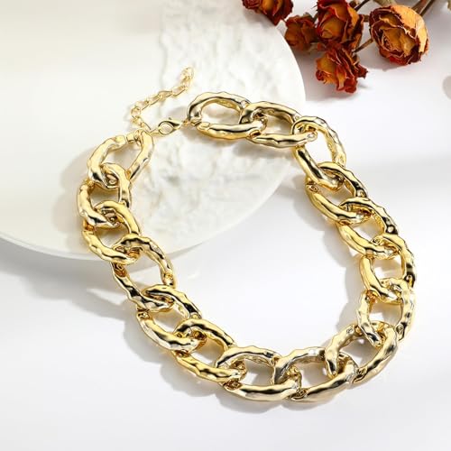choice of all Chunky Gold Necklace Statement Necklace for Women Punk Chain Thick Gold Choker Jewelry Trendy Birthday Gifts - color: H:chunky necklace earrings set