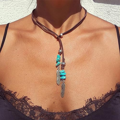 HUASAI Choker Necklace for Women Boho Necklaces Country Concert Outfits for Women Layered Western Choker Necklace Boho Cowgirl Jewelry Accessories Dress - color: E:Turquoise Boho Necklace