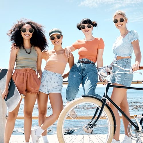 NACHLYNN Round Hippie Sunglasses Metal Border Circle Hippie Glasses UV380 Protection 70s Sunglasses for Men Women Party Favor - color: Black