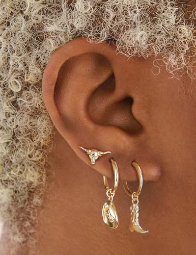 Mameloly Cowgirl Earrings for Women CZ 14K Gold Plated Western Cowboy Hat Dangle Hoop Earrings Cute Jewelry Hypoallergenic - color: Boot