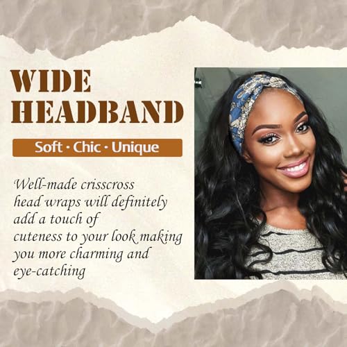 4 Pack Wide Headbands for Women Cute Boho Headband Floral Knotted Turban Head Bands Soft Hair Wraps African Head Scarf Fashion Turban Hairband Large Scarf Headband For Women’s Hair Accessories - color: Style 120