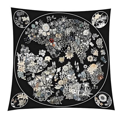 Premium Floral Scarf for Women 35x35 Square Silk Feel-Lightweight Scarves Headscarf Bandanas Wrapping Handbag - color: Botanical Mandala (Black/Monochrome)