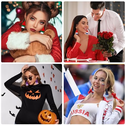 Earrings for Women Dangling, Layered Tassel Earrings Fringe Earrings Bohemian Studs Drop Earrings - color: Red White Blue