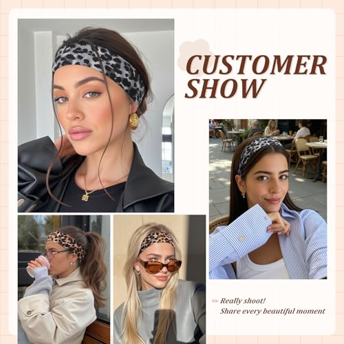 AWAYTR 6Pcs Wide Headbands for Women Non Slip Soft Elastic Hair Bands for Women's Hair for Workout Sports - color: Leopard print