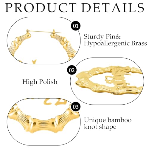 Bamboo Hoop Earrings, Large Hip Hop Bamboo Earrings for Women Silver Plated Statement Oversized Bamboos Hoop Earrings Set for 80s 90s Rapper Accessories Daily Wear Fashion Party - color: Letters, size: 90m