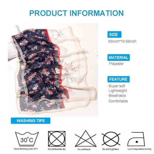 Xyueanlo Fashion Scarves for Women Lightweight Elegant Scarf Sunscreen Wraps Shawls - color: Two-color Flower Navy Blue
