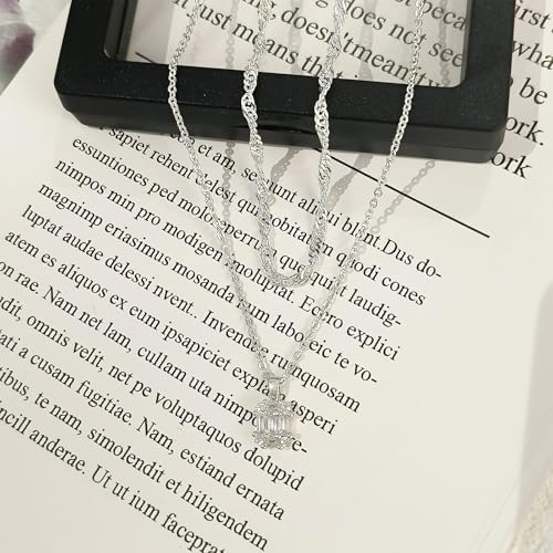 Luxval Diamond Pendant Gold Necklace for Women，Dainty 18k Gold Plated Choker Necklaces Simple Gold Jewelry Gifts for Women Girls - color: Silver-CZ Layered