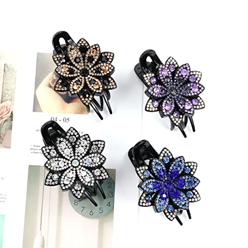 inSowni 4 Pack Luxury Fancy Glitter Sparkly Crystals Rhinestones Decorative Plastic Flower Hair Claws Clips Floral Barrettes Bun Hairpins Clamps Korean Hair Accessories for Women Girls Thick Long Hair - color: 4 Pack Fancy Sparkly Rhinestone Flower Hair C